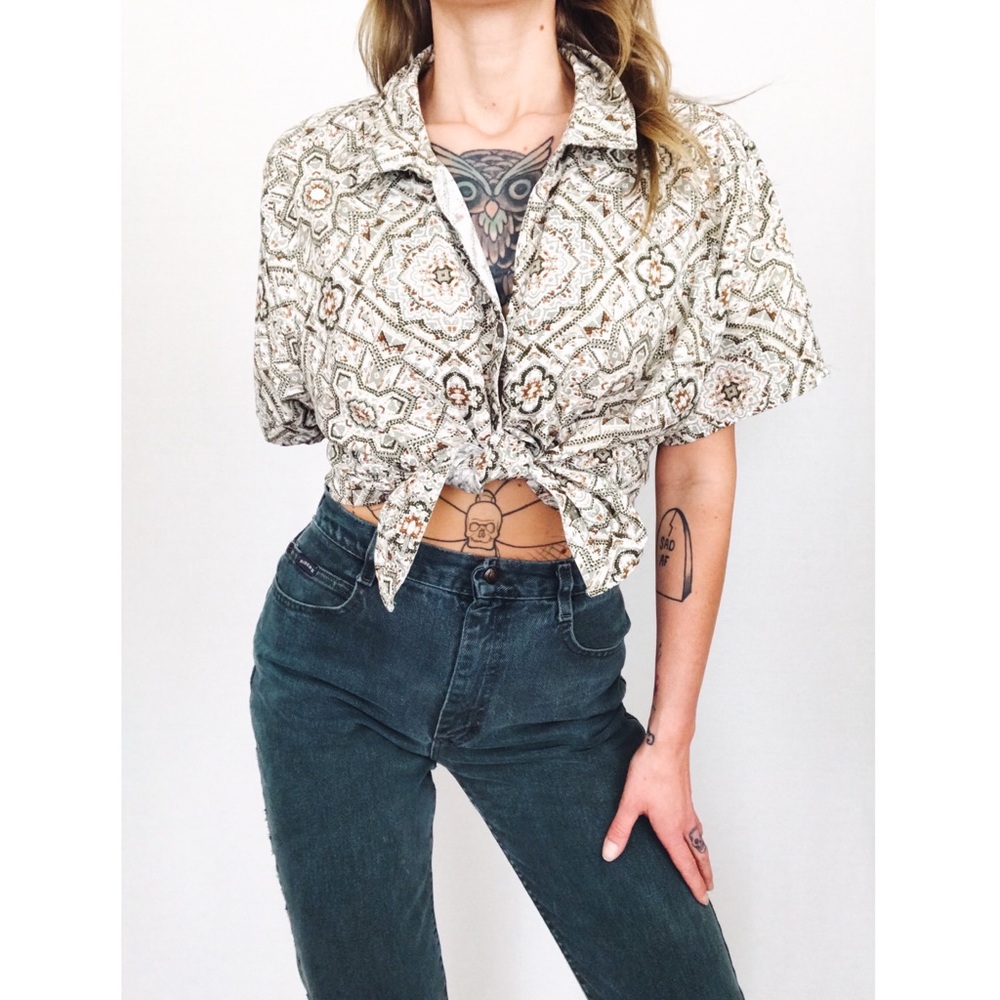 Printed Motif Button-Front Top | Size XL